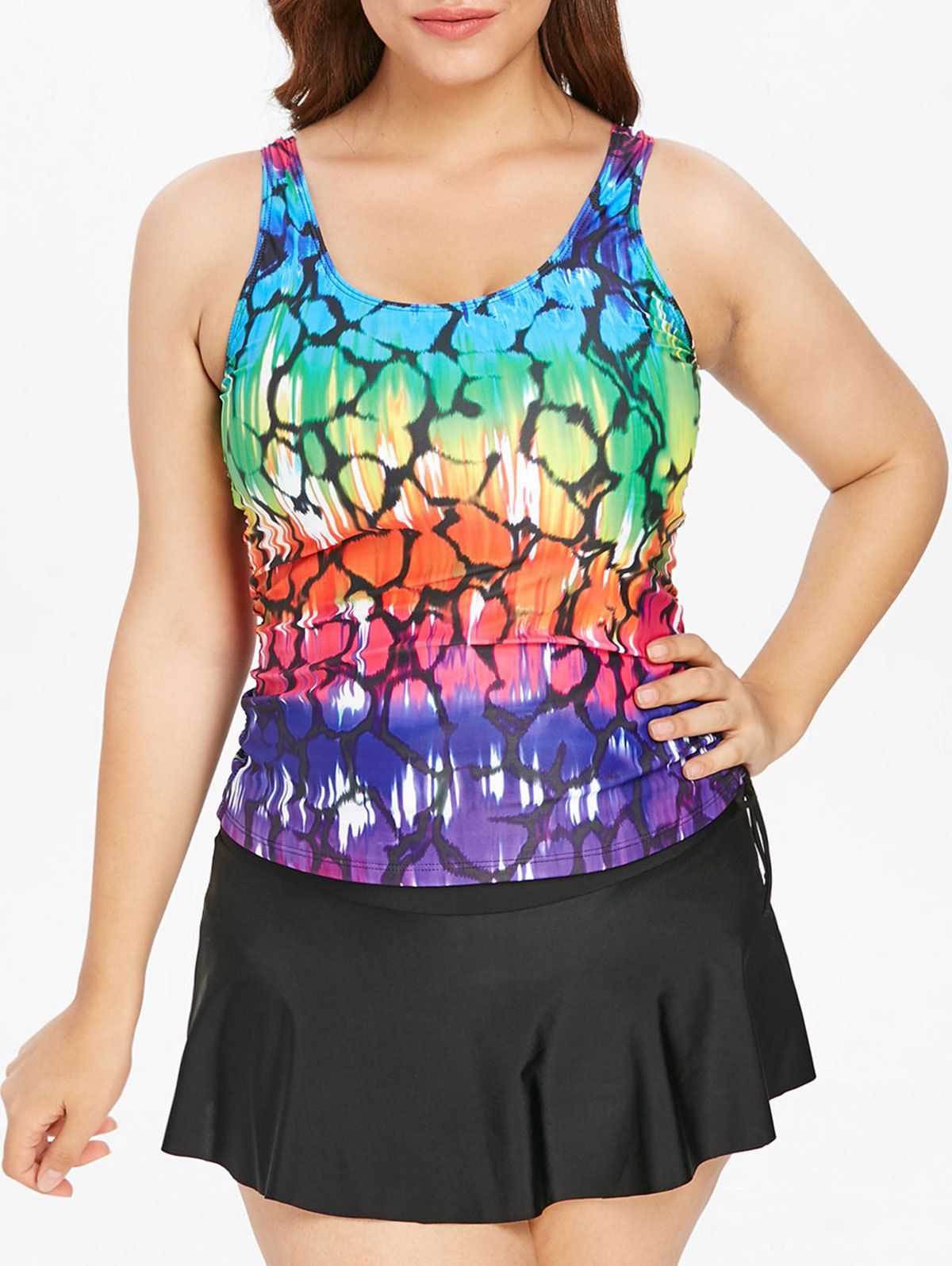 Plus Size Ombre Tankini Set with Cinched - multicolor L