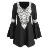 Crochet Panel Flare Sleeve Tunic Dress - WHITE S
