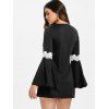 Crochet Panel Flare Sleeve Tunic Dress - BLACK S