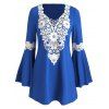 Crochet Panel Flare Sleeve Tunic Dress - BLUE S