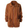 Drop Shoulder Zipper Faux Fur Coat - BROWN M