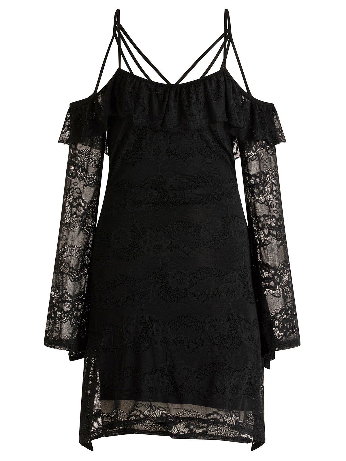 Strappy Lace Dress - BLACK XL