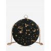 Round Shape Embroidery Star Crossbody Bag - BLACK 