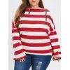 Plus Size Bare Shoulder Striped T-shirt - RED ONE SIZE