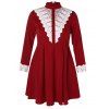 Robe Contrastée en Dentelle à Taille Haute de Grande Taille - Rouge Vineux L