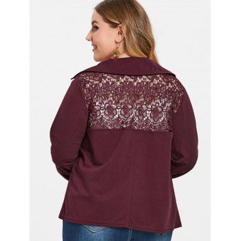 

Plus Size Lace Crochet Panel Coat, Maroon