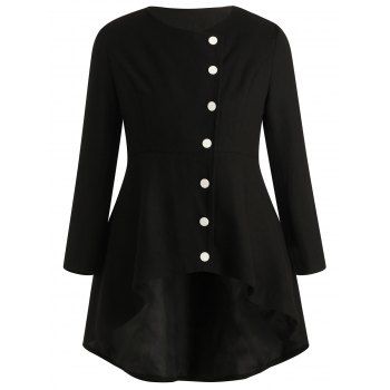 

Plus Size Buttoned High Low Coat, Black