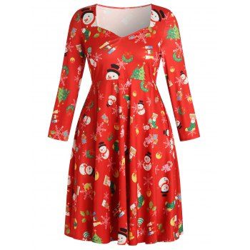 

Plus Size Christmas Printed Midi Dress, Red