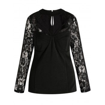 

Plus Size Lace Sleeve Cut Out T-shirt, Black