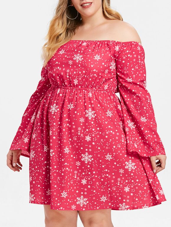 Robe à Imprimé Flocon de Neige et Etoiles de Grande Taille - Rose Foncé 2X