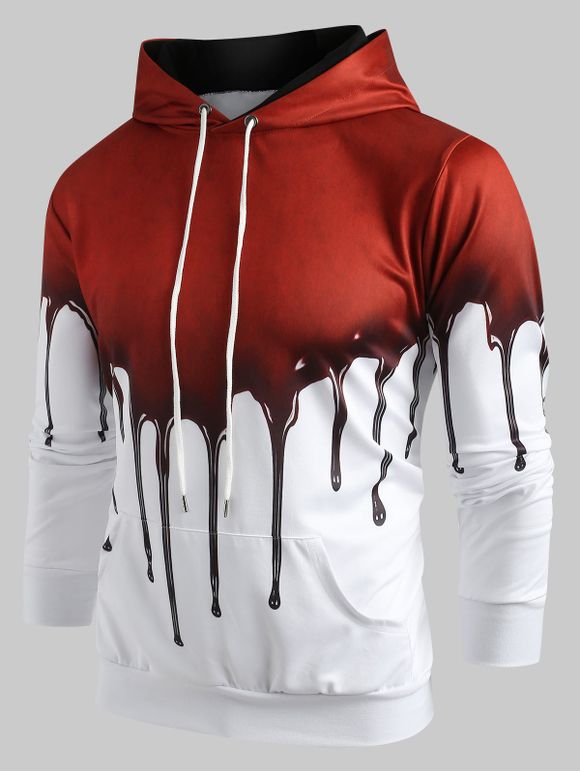 Halloween Blood Drops - Pull à capuche imprimé peinture - Rouge Vineux 2XL