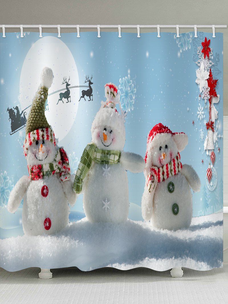 

Christmas Happy Snowman Friends Print Bathroom Shower Curtains, Multi