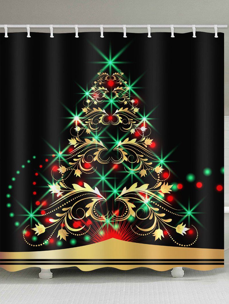 

Fluorescent Christmas Tree Print Bathroom Shower Curtains, Multi