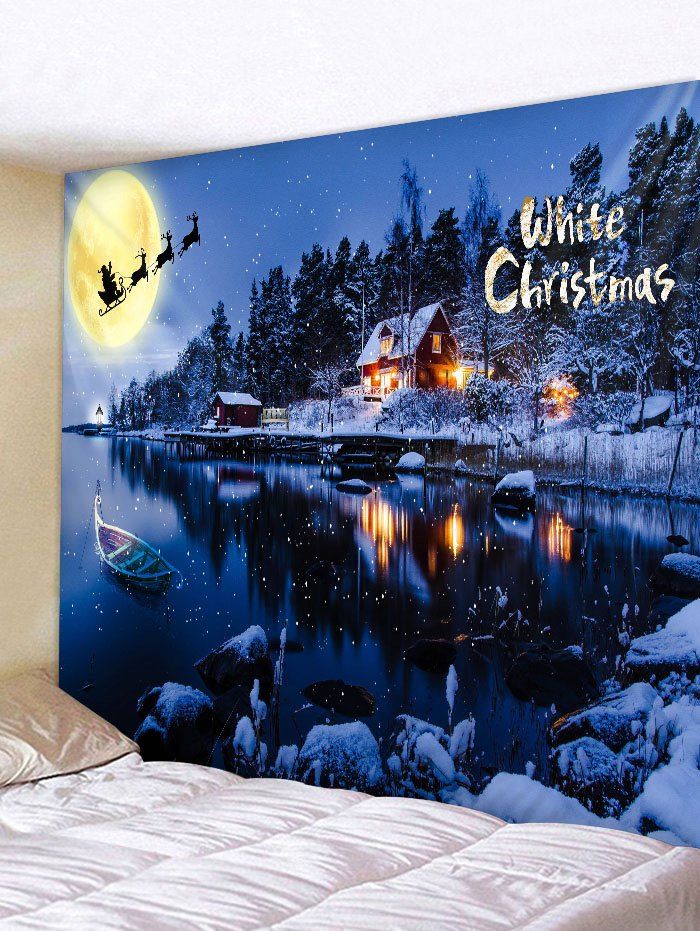 

Christmas House Lake Moon Print Wall Tapestry, Blue ivy