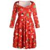 Robe Midi de Noël Imprimée de Grande Taille - Rouge L