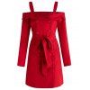 Robe à Epaule Dénudée de Grande Taille avec Double Boutonnage - Rouge 1X
