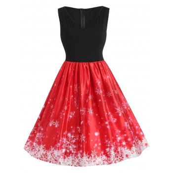 

Plus Size Vintage Snowflake Christmas Dress, Red