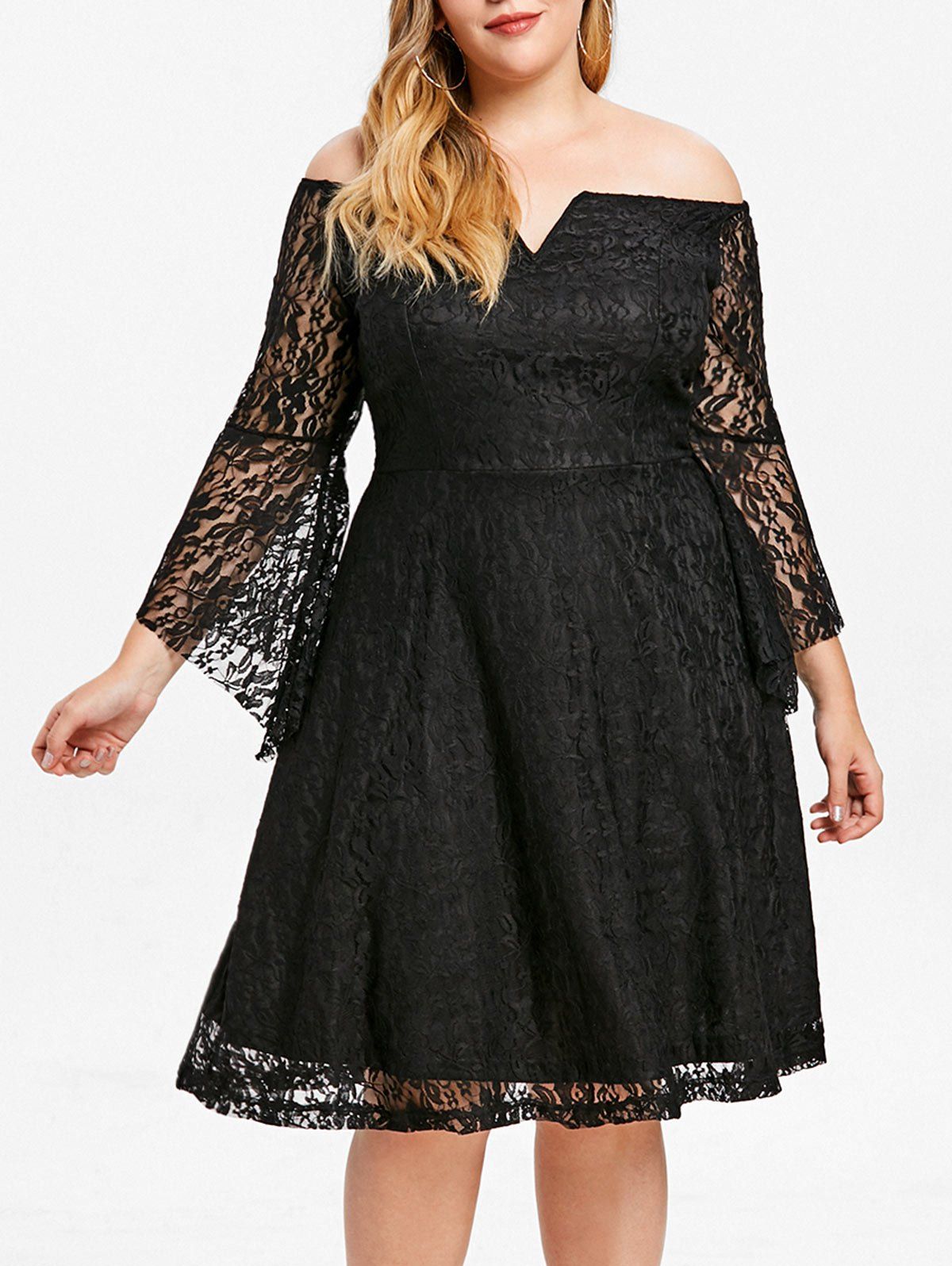 

Lace Off The Shoulder Plus Size Dress, Black