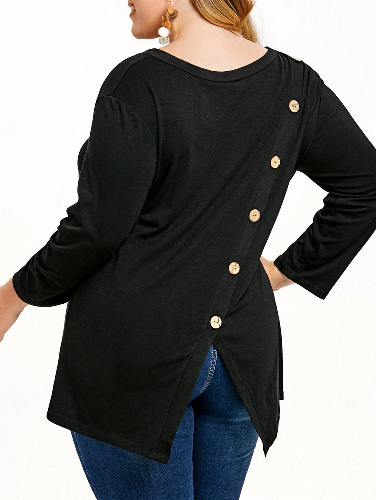 

Contrasting Buttons Plus Size Tee, Black