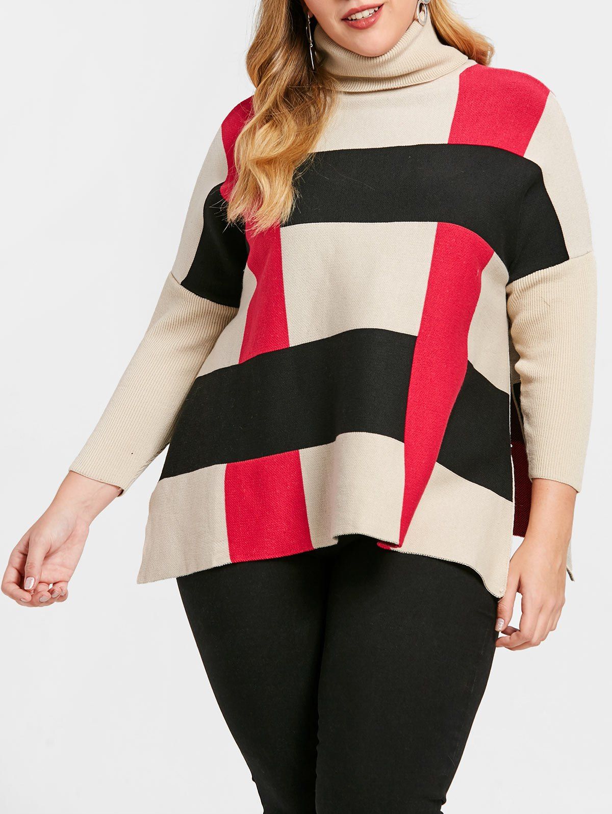 

Plus Size Side Slit Plaid Loose Sweater, Multi