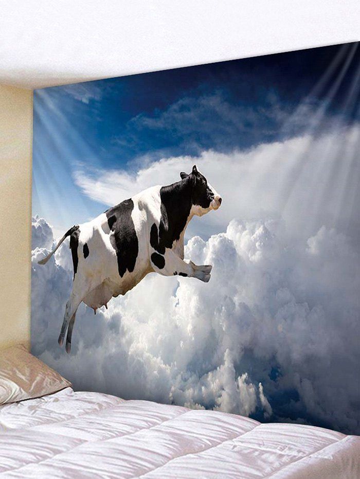 

Cow Flying over Clouds Print Removable Wall Tapestry, Multi