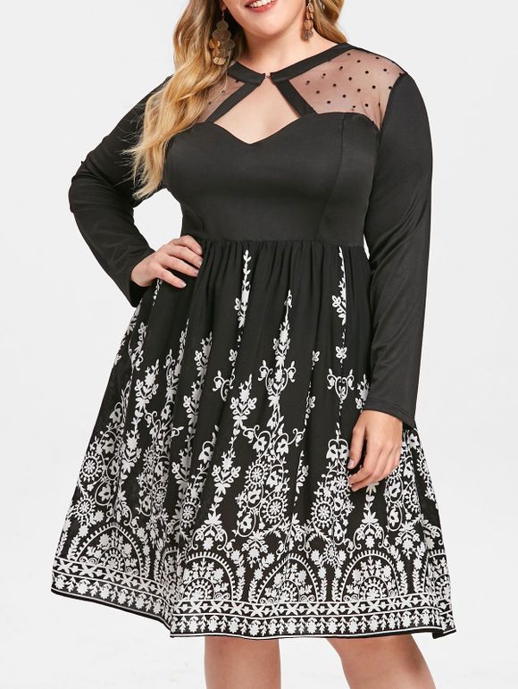 Robe Panneau en Maille de Grande Taille - Noir 2X