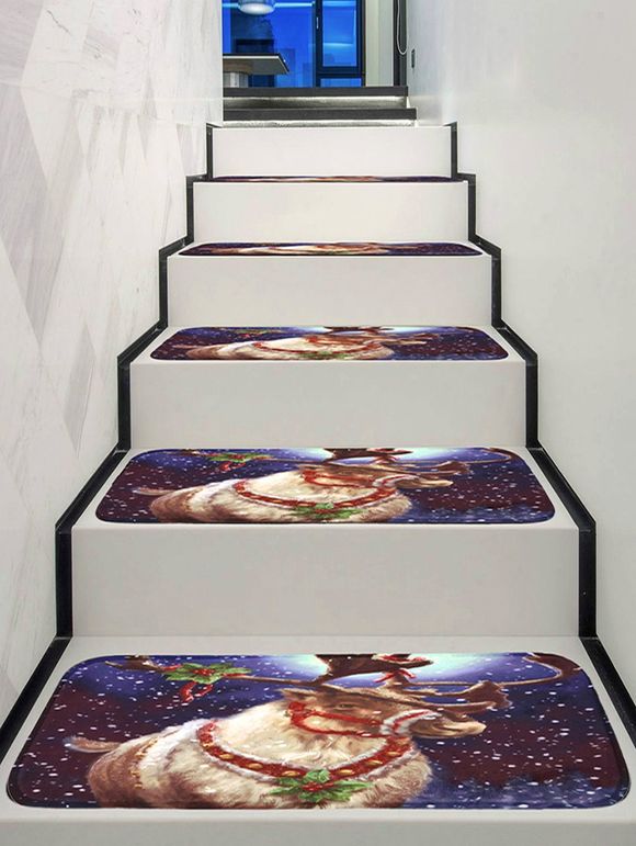 Tapis d'Escalier Cerf de Noël Imprimé - multicolor 5PCS X 28 X 9 INCH