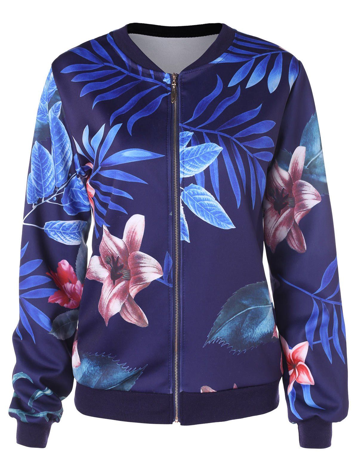 Tropical Flower Print Jacket - DENIM DARK BLUE ONE SIZE