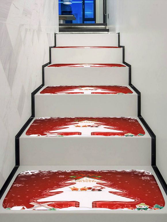 Tapis d'Escalier de Noël Silhouette Imprimée - multicolor 5PCS X 28 X 9 INCH