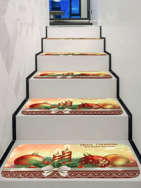 Tapis d'Escalier de Noël Motif de Bougie et de Boules - multicolor 5PCS X 28 X 9 INCH