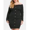 Robe Côtelée à Epaule Dénudée Grande Taille - Noir L