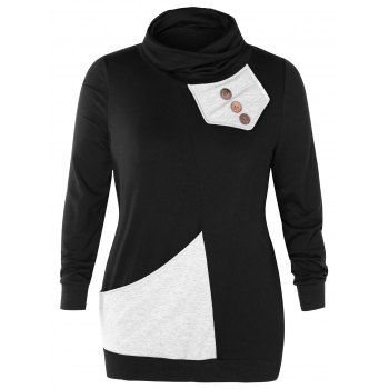 

Plus Size Cowl Neck Button Embellished Sweatshirt, Black