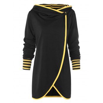 

Stripe Trim Tulip Front Tunic Hoodie, Black