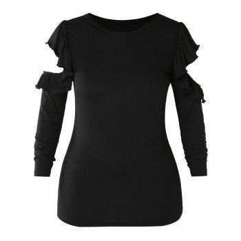 

Plus Size Cold Shoulder Lace Panel Knitwear, Black