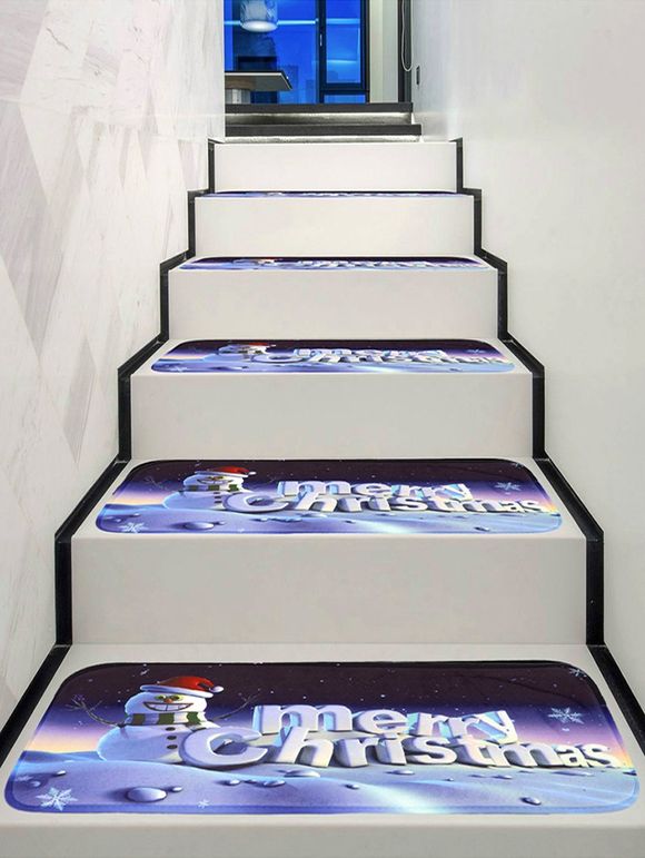 Tapis d'Escalier de Noël Bonhomme de Neige Imprimé - multicolor 5PCS X 28 X 9 INCH