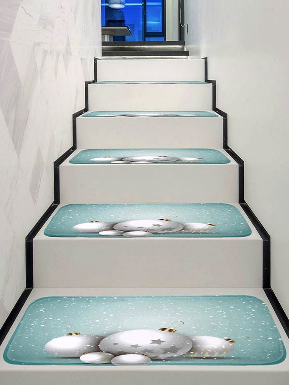 Tapis d'Escalier de Noël Boule et Etoile Imprimées - multicolor 5PCS X 28 X 9 INCH