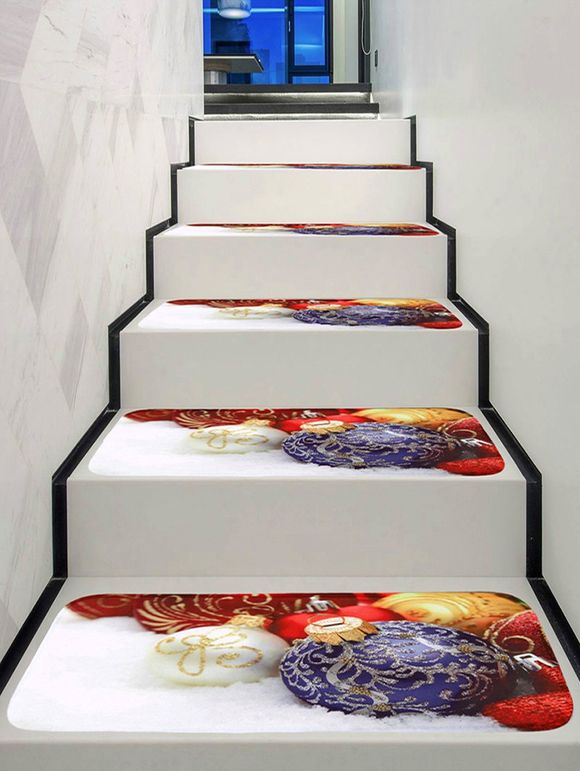 Tapis d'Escalier de Noël Boule Imprimée - multicolor 5PCS X 28 X 9 INCH