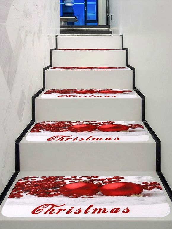 Tapis d'Escalier de Noël Ballon Rouge Imprimé - multicolor 5PCS X 28 X 9 INCH