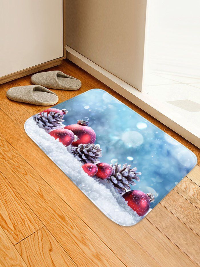 

Christmas Ball Pine Cone on Snow Print Area Rugs, Multi