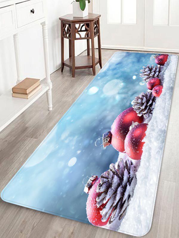 

Christmas Ball Pine Cone on Snow Print Area Rugs, Multi