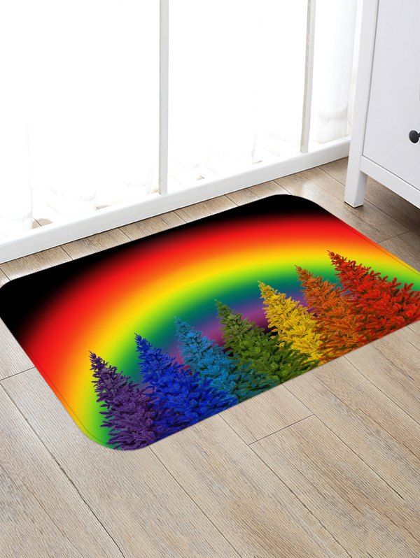 

Christmas Rainbow Tree Pattern Anti-skid Area Rug, Multi