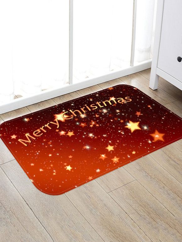 Tapis Anti-dérapant Absorbant d'Eau Motif d'Etoile et de Joyeux Noël - Châtaigne Rouge W16 X L24 INCH