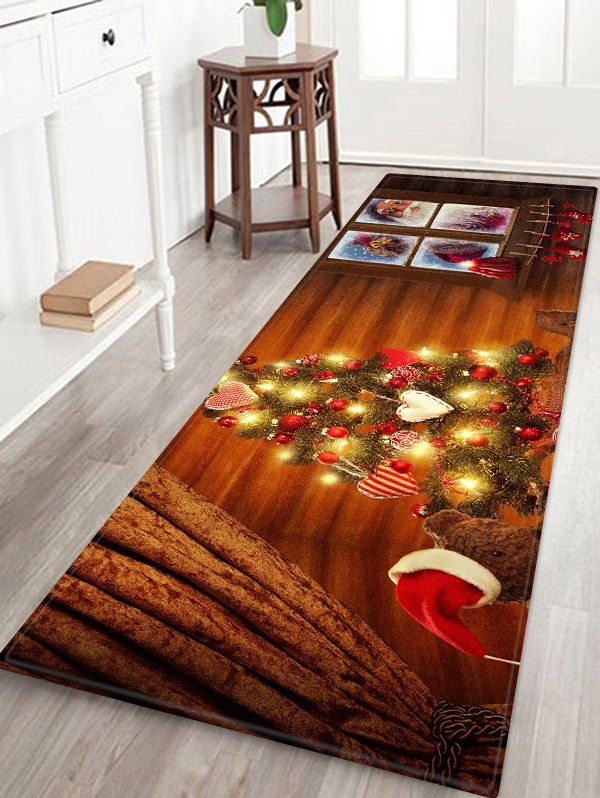 

Shiny Christmas Tree Santa Bear Print Area Rugs, Wood