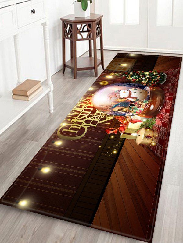 

Christmas Snowman Crystal Ball Tree Gifts Print Area Rugs, Brown