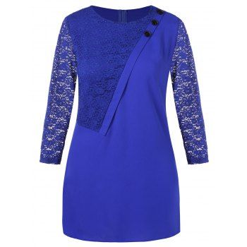 

Plus Size Lace Insert Modest Dress, Blue