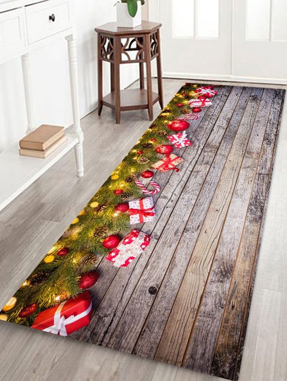 Tapis de Sol de Noël Motif de Bonhomme de Neige et Sapin de Noël - multicolor W16 X L47 INCH