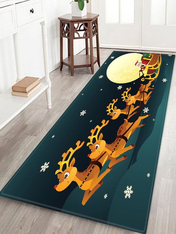 Tapis de Sol de Noël Motif de Traîneau et de Cerf Antidérapant - multicolor W24 X L71 INCH