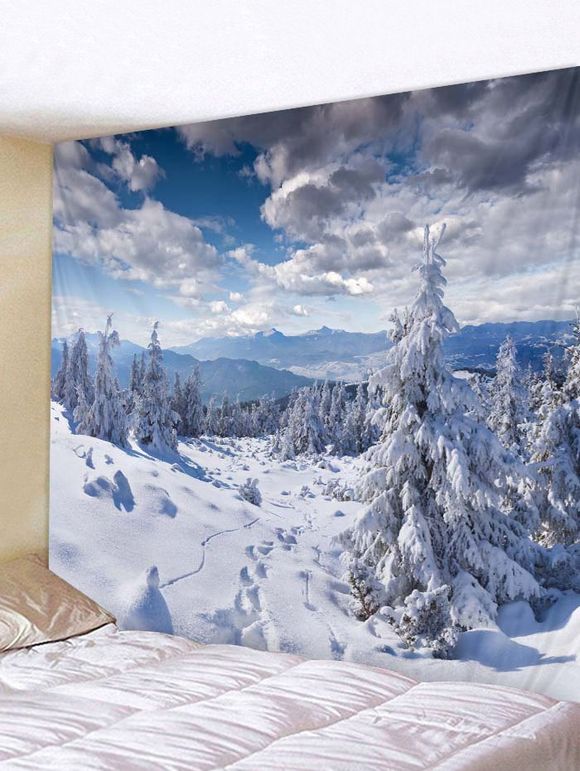 Tapisserie Murale Pendante Amovible Neige et Montagne Imprimés - Blanc W59 X L59 INCH