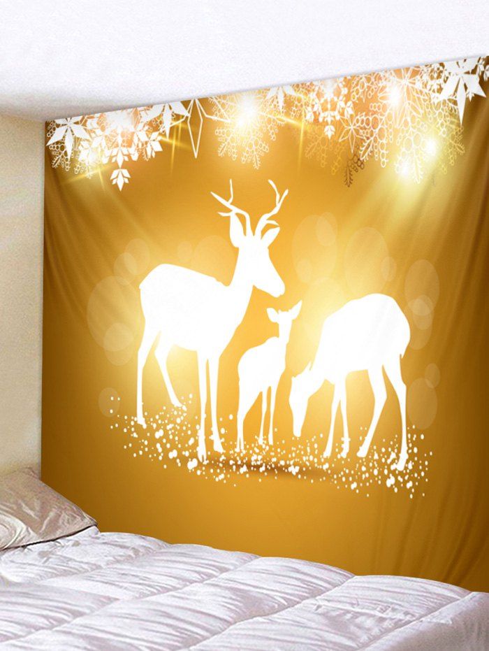 

Christmas Elk Family Print Tapestry Wall Hanging Decoration, Golden brown