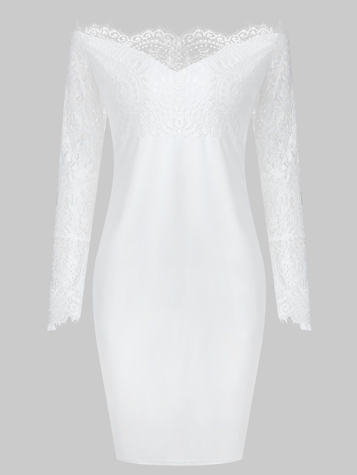 

Off Shoulder Lace Panel Mini Dress, White